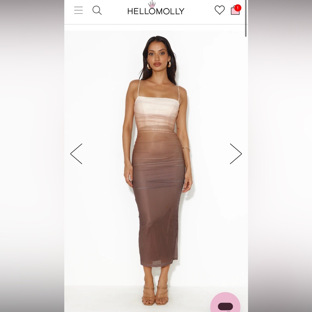 Hello Molly OMBRE LOVER MESH MIDI DRESS BROWN